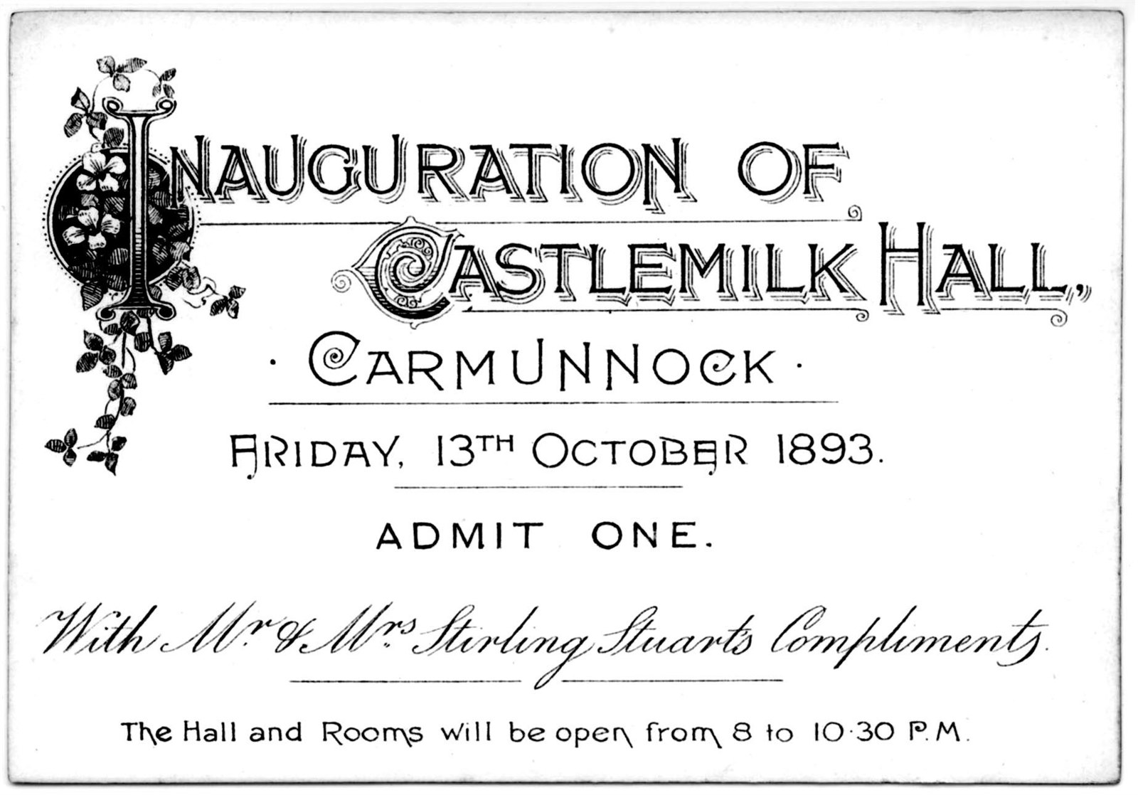 Inauguration of Castlemilk Hall Invitation