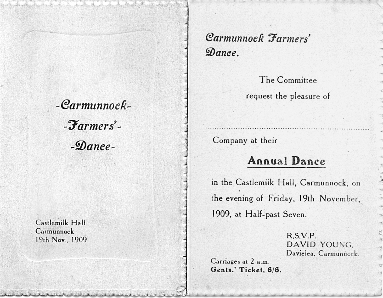 Farmers Dance Invitation 1909