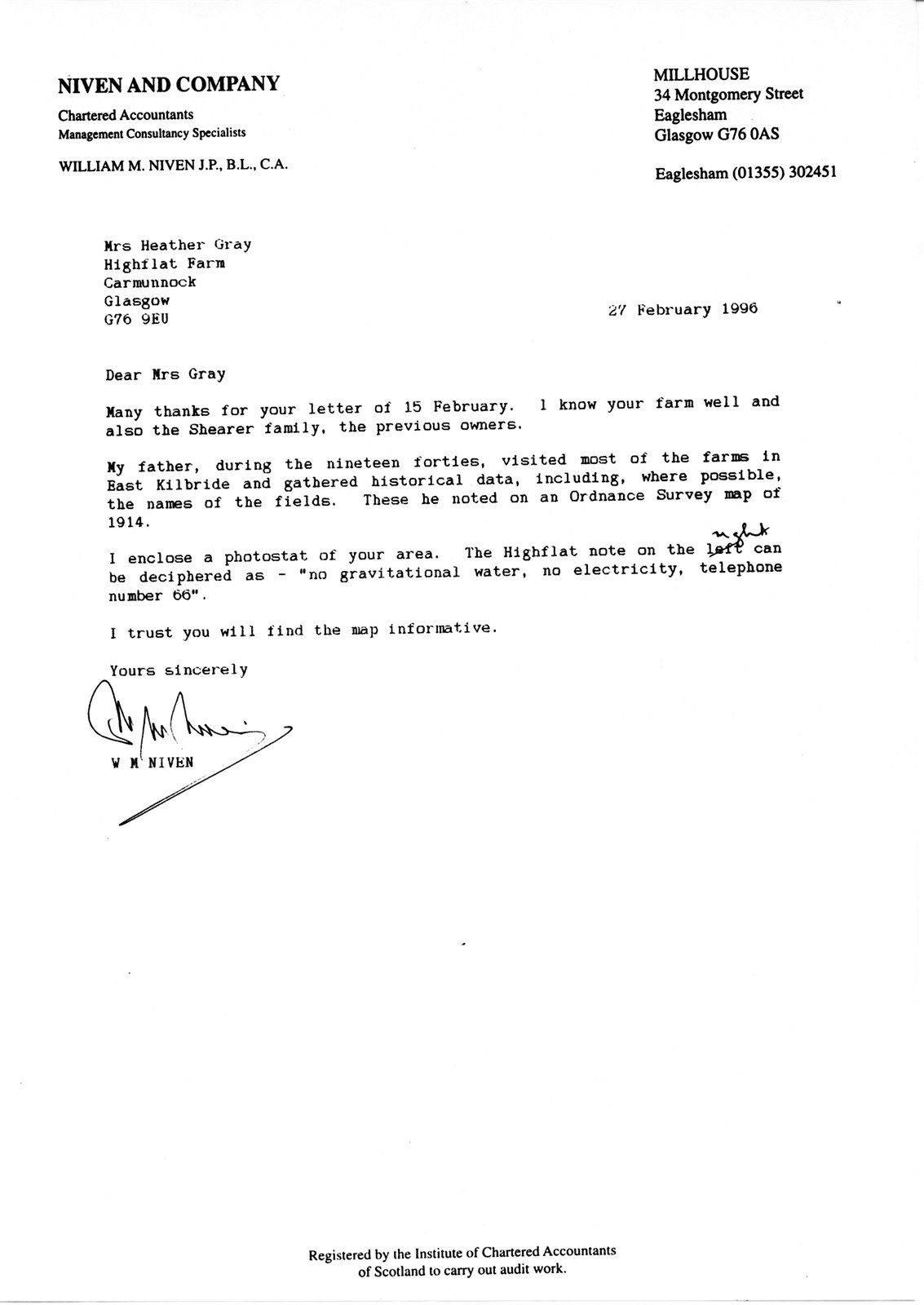 Letter to Heather Gray of Highflat Farm