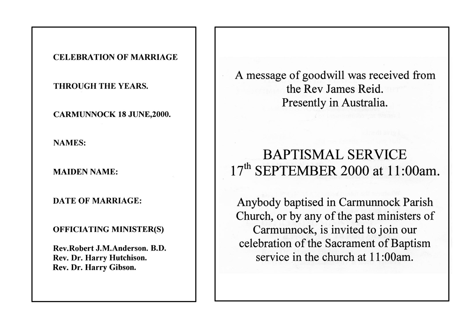 Carmunnock Church Celebration of Marriage